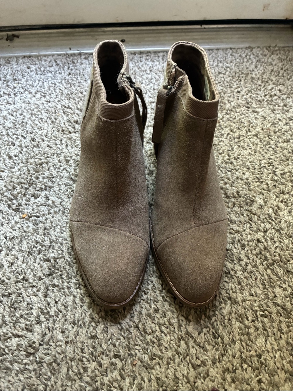 Toms Taupe Suede Ankle Booties with Side Zip